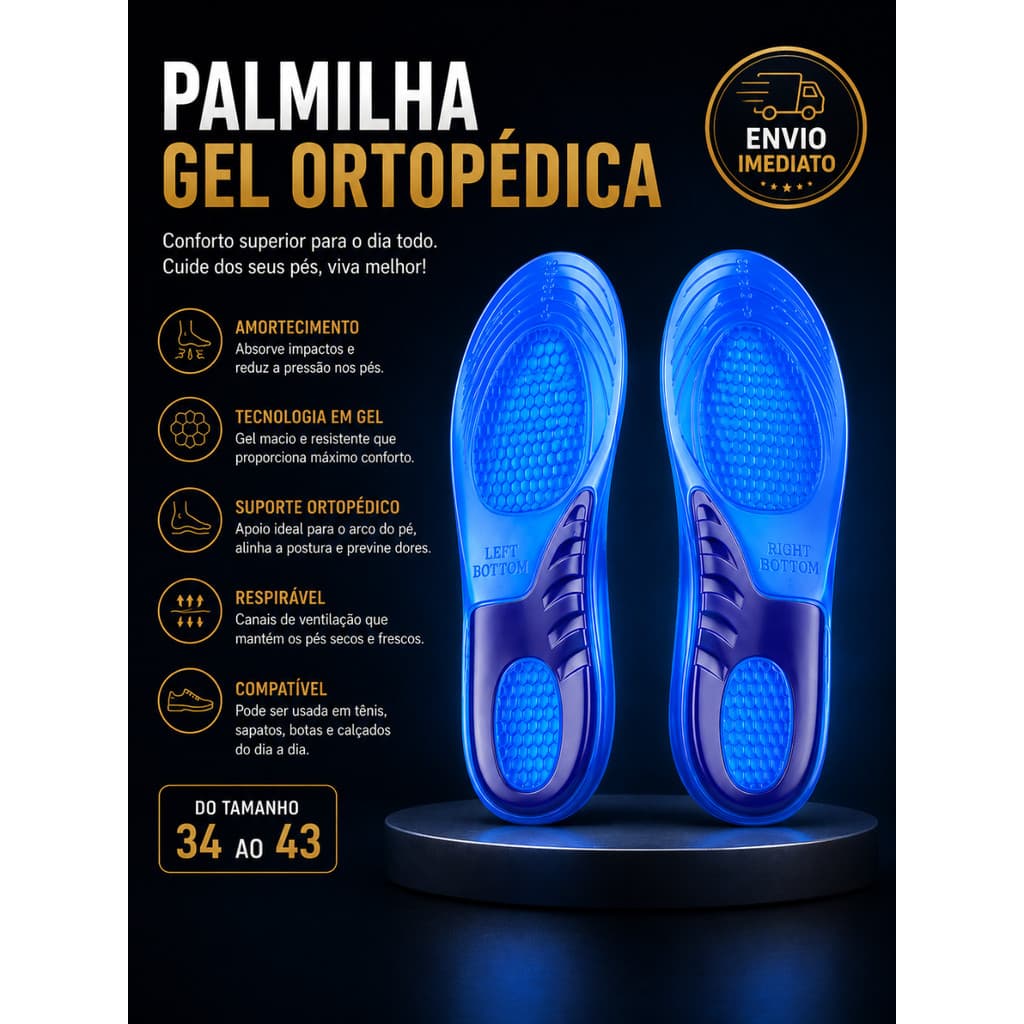 Par De Palmilha Silicone Gel Ortopédica Anti Impacto