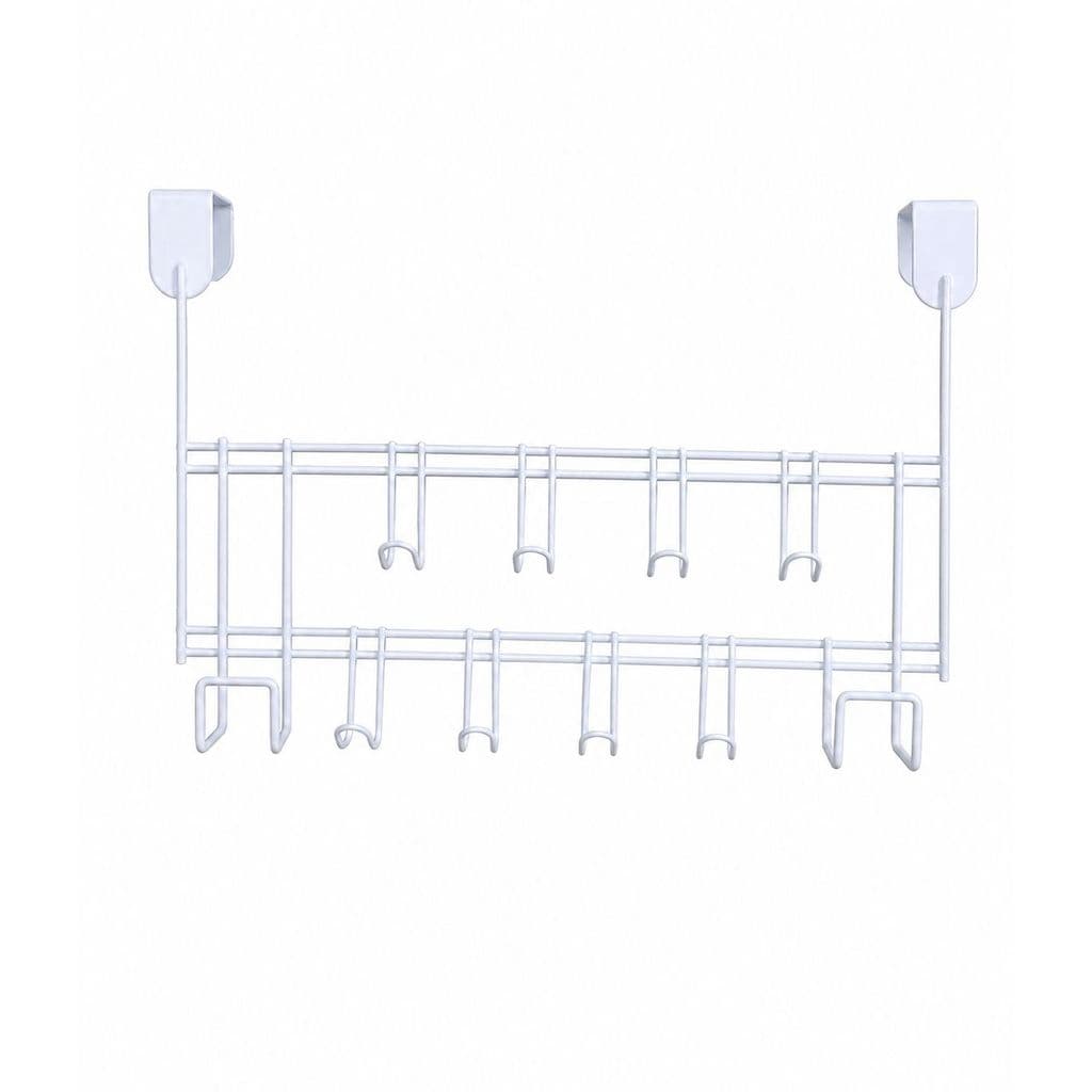 Gancho Cabideiro de Porta Multiuso Branco Organizador com 10 Ganchos em Metal