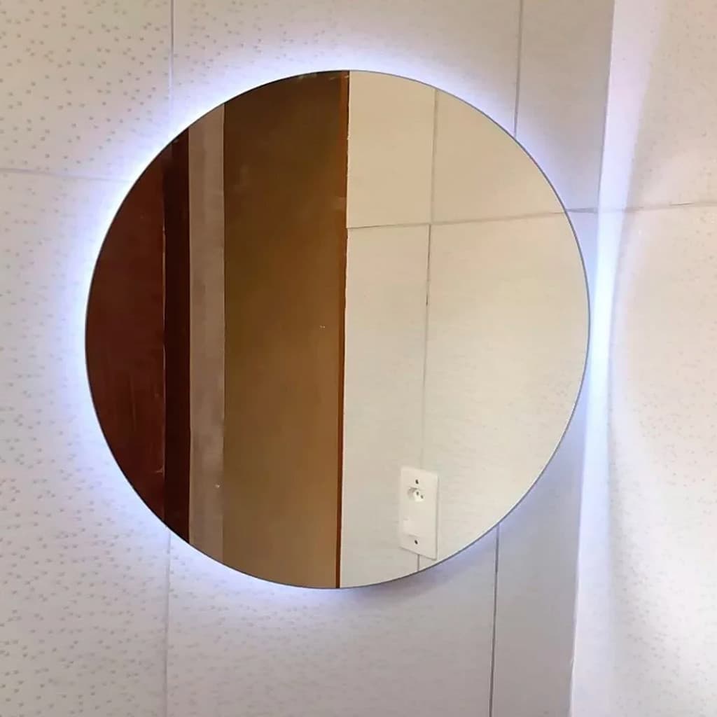 Espelho Redondo Led Decorativo Escritório Sala Quarto Banheiro Lapidado com Led/sem Led Bandeja Decorativa