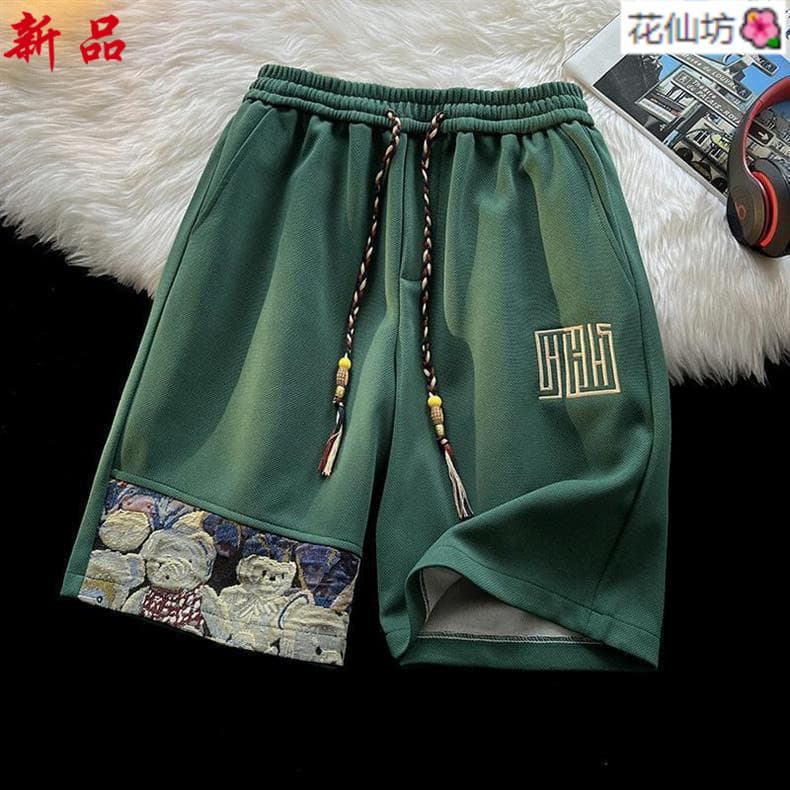 Shorts retrô americano masculino verão nicho costura solto japonês Casual shorts masculinos