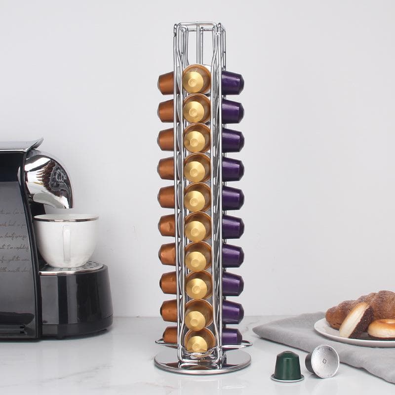 Fengyue fabricante Vertical rotativo cápsula rack de café criativo Nespresso Metal cápsula de café rack de armazenamento
