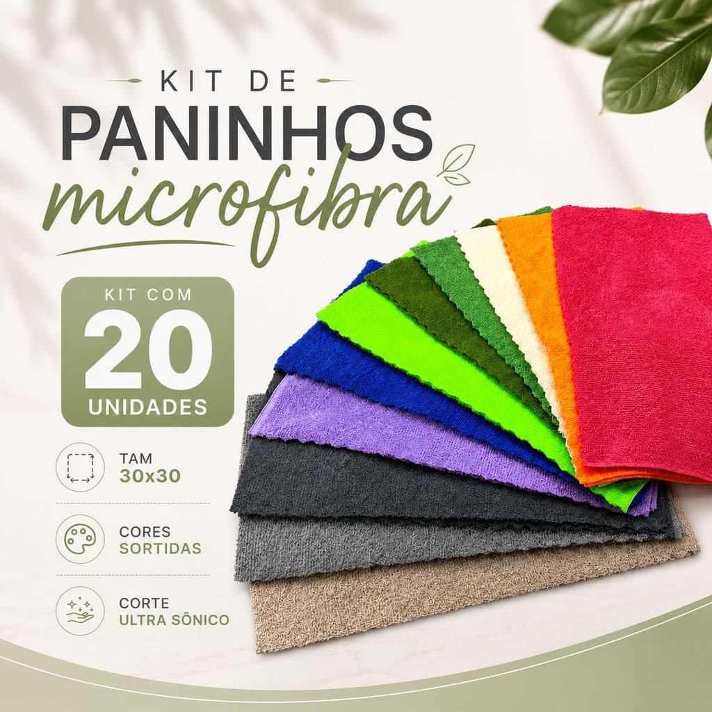 PANO MICROFIBRA ALTA ABSORÇÃO NÃO RISCA SEM FIAPOS LIMPEZA CASA CARRO KIT 20 UNIDADES PM001-K2-C4