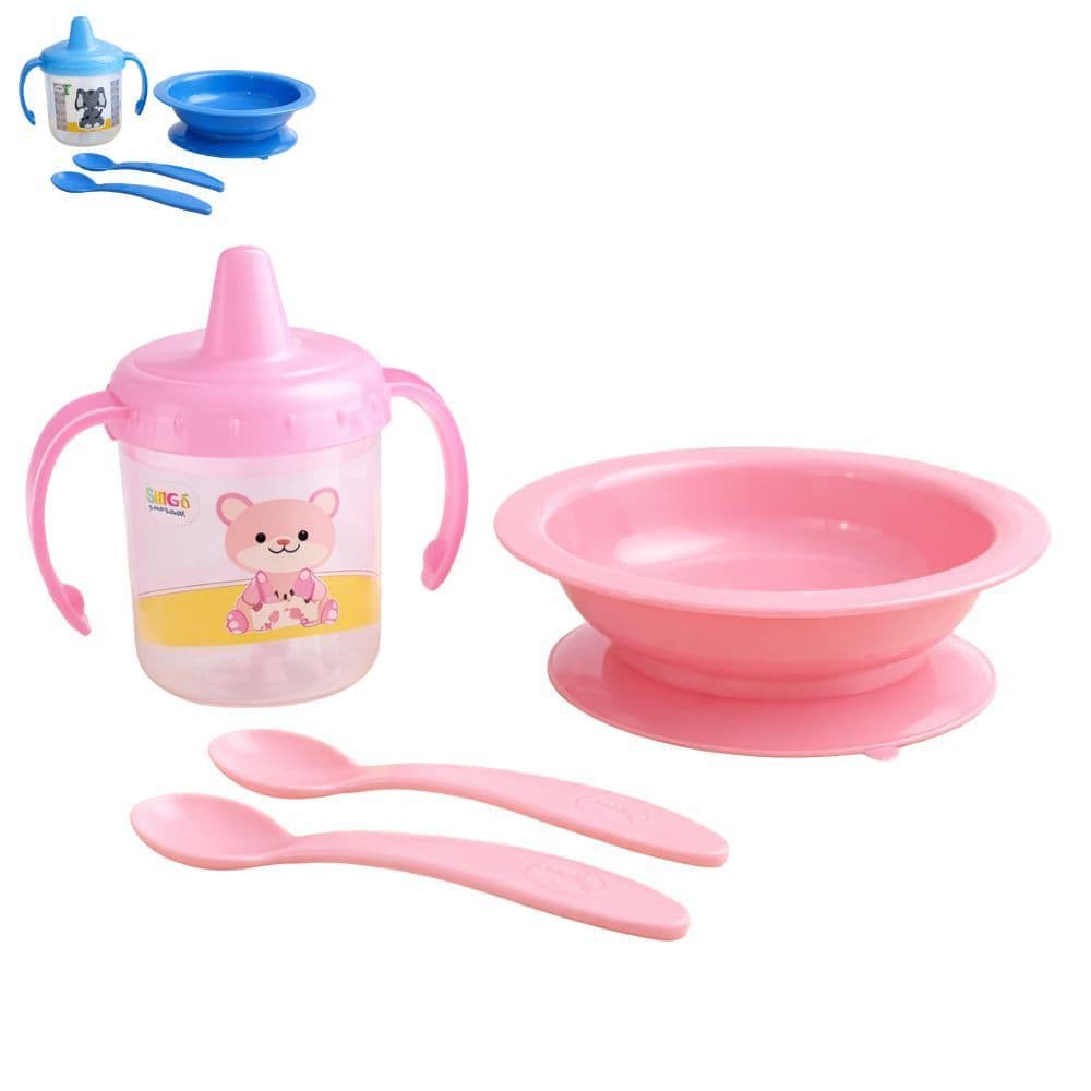 Kit Alimentação Infantil Completo Prato Copo Treinamento + Talheres Safari Bichos Variados com Ventosa