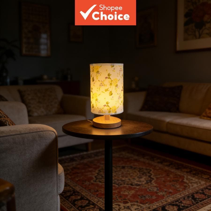 Luminária de Mesa de Madeira com Estampa de Flores Rústicas, Luz Noturna Plug-in, Luminária Decorativa Noturna para