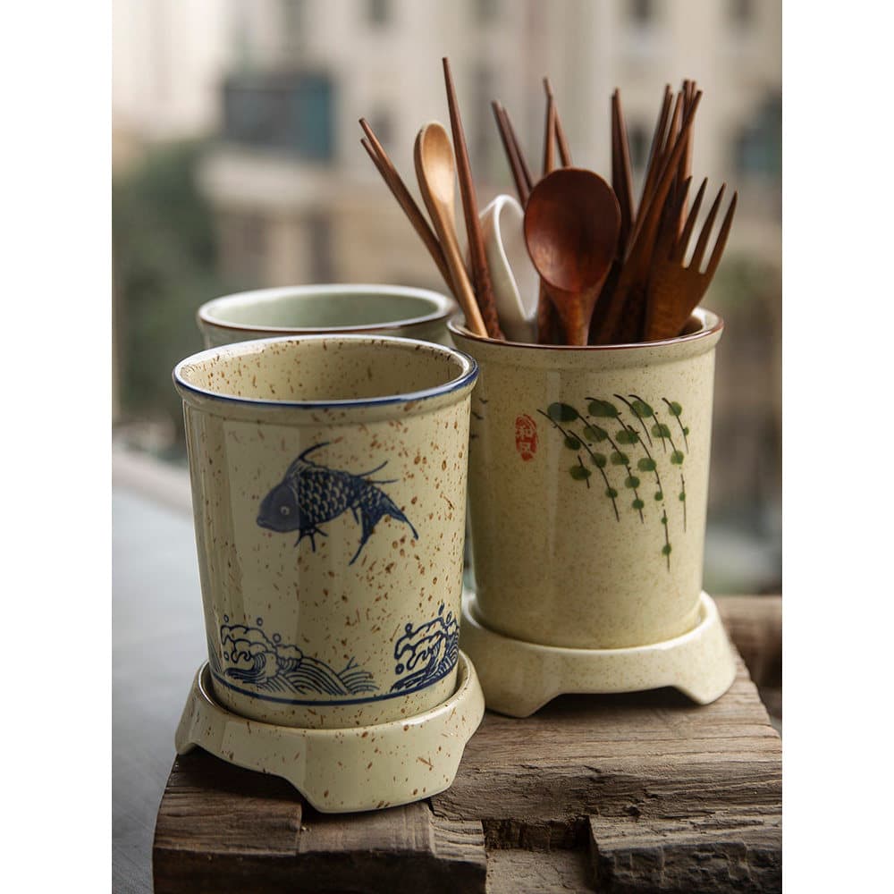 Estilo japonês quatro estações Underglaze cor chinês Retro cerâmica pauzinho titular caixa pauzinho gaiola doméstico pau