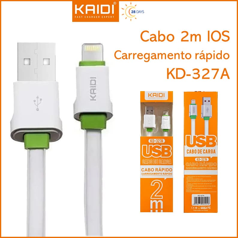 Cabo para Celular de Carga e Dados Rápido Carregador USB para Lightning iPhone 2m metros Kaidi KD-327A