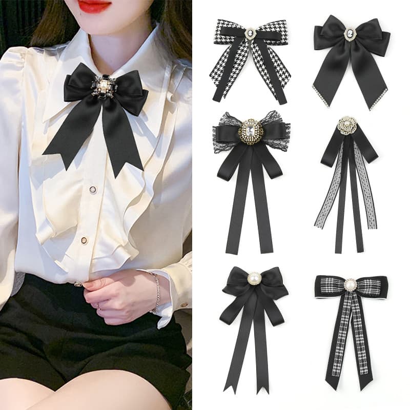 Gravata borboleta feminina laço decorativo fita preta estilo Preppy Retro versão coreana senhoras camisa pino acessórios
