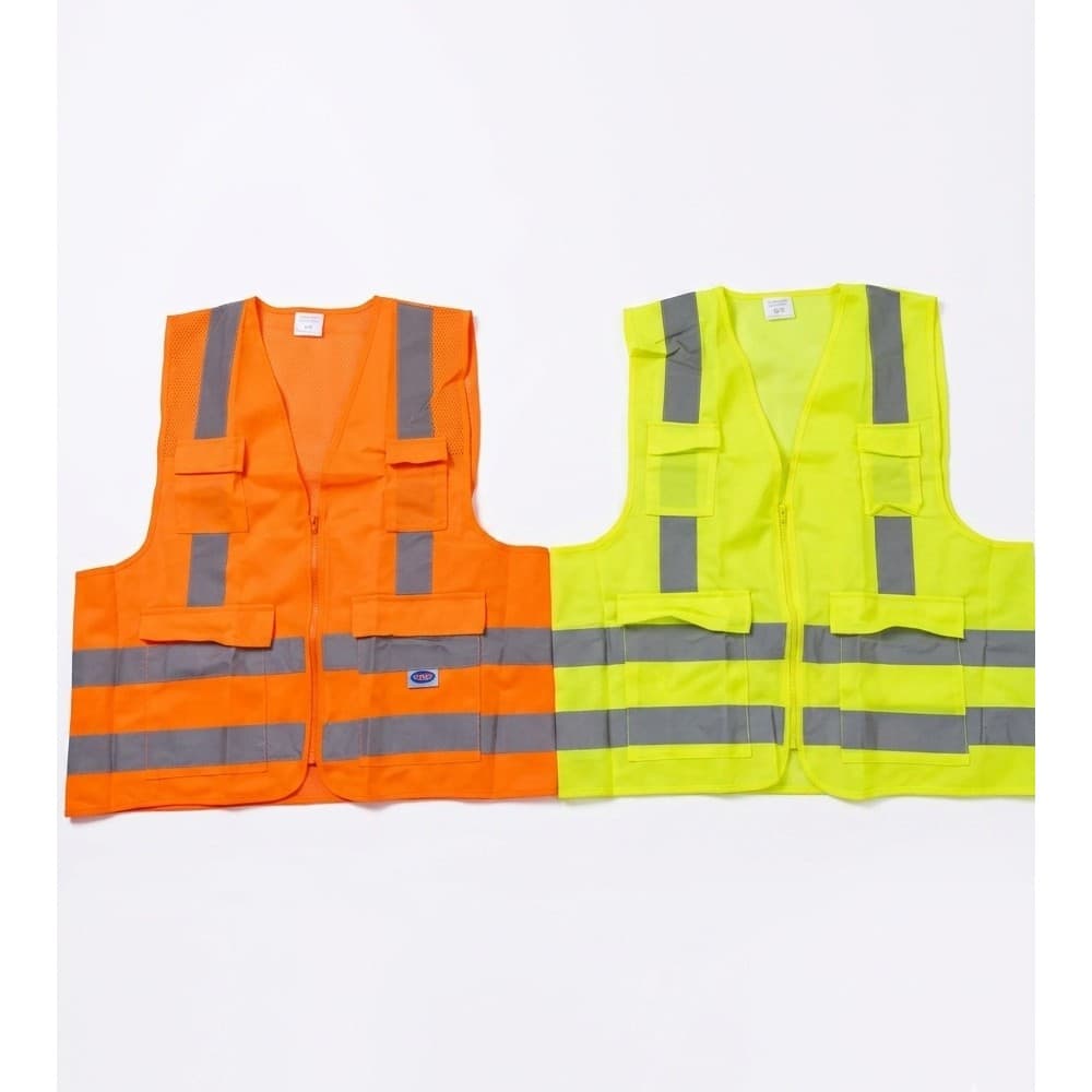 Colete Refletivo de Segurança com 4 Bolsos e Zíper - Sinalização Trânsito Obra Ciclismo