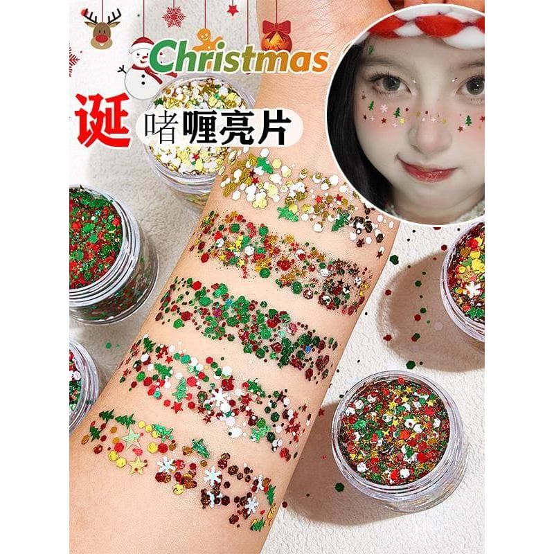 Natal maquiagem floco de neve sombra lantejoulas enfeite maquiagem dos olhos rosto adesivos Gel Glitter brilhante maquia