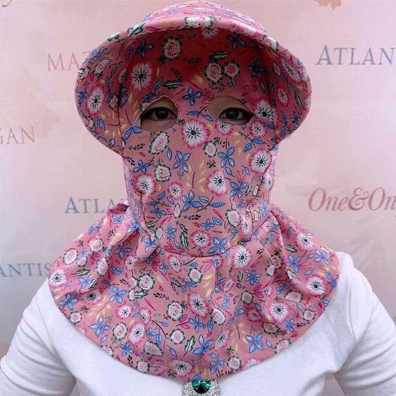 Novo estilo Floral rosto cheio protetor solar chapéu de sol feminino ao ar livre anti-poeira anti-mosquito trabalho chá