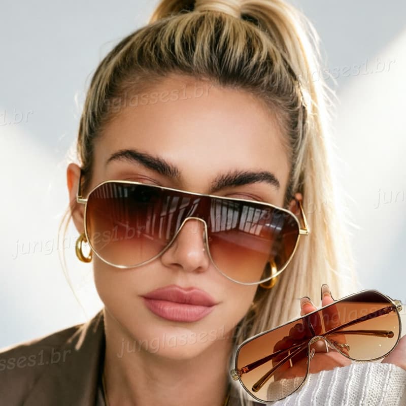 Óculos De Sol Piloto De Uma Peça Oversized Para Mulheres Homens Gradiente Proteção UV400 Unissex Moda Retrô
