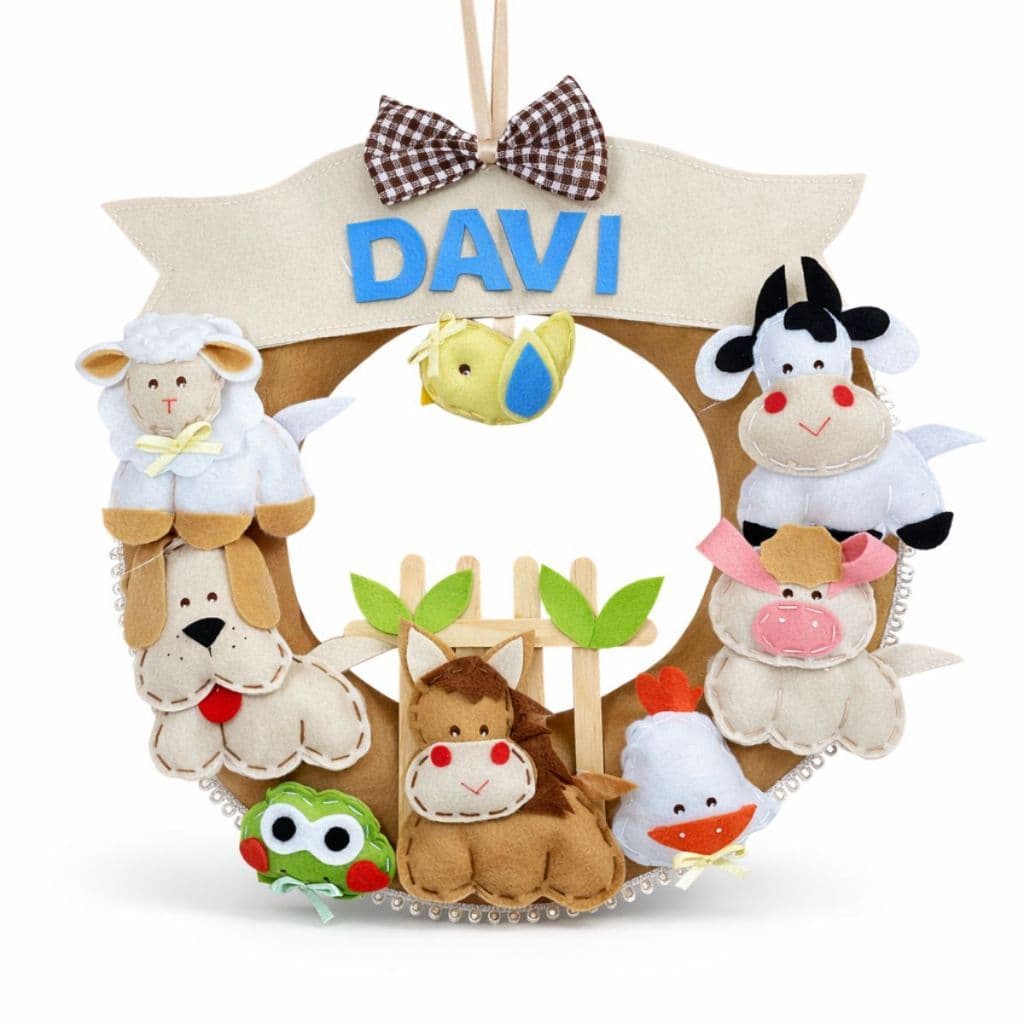 Guirlanda de Feltro 30 cm Personalizada Com Nome para Quarto Infantil Decoração Bebê Menino