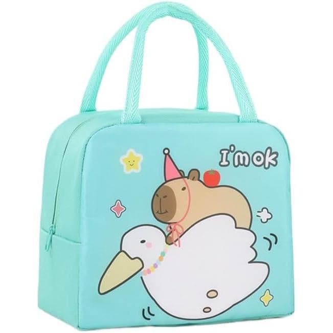 Bolsa Térmica Reutilizável para Almoço, com Isolamento e Armazenamento, Padrão de Capivara em Desenho Animado, Bolsa de