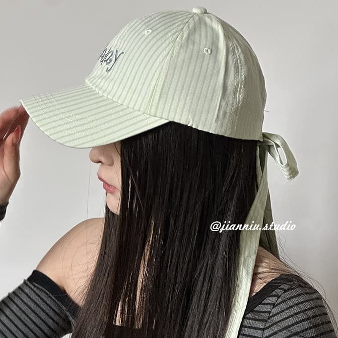 Boné de beisebol feminino com bordado de letras listradas em estilo coreano, laço doce e alça traseira, boné de sol esti