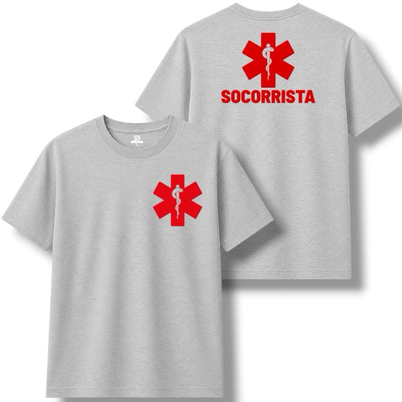 Camisa Profissão SOCORRISTA EMERGÊNCIA 100% Algodão Camiseta Uniforme Profissional