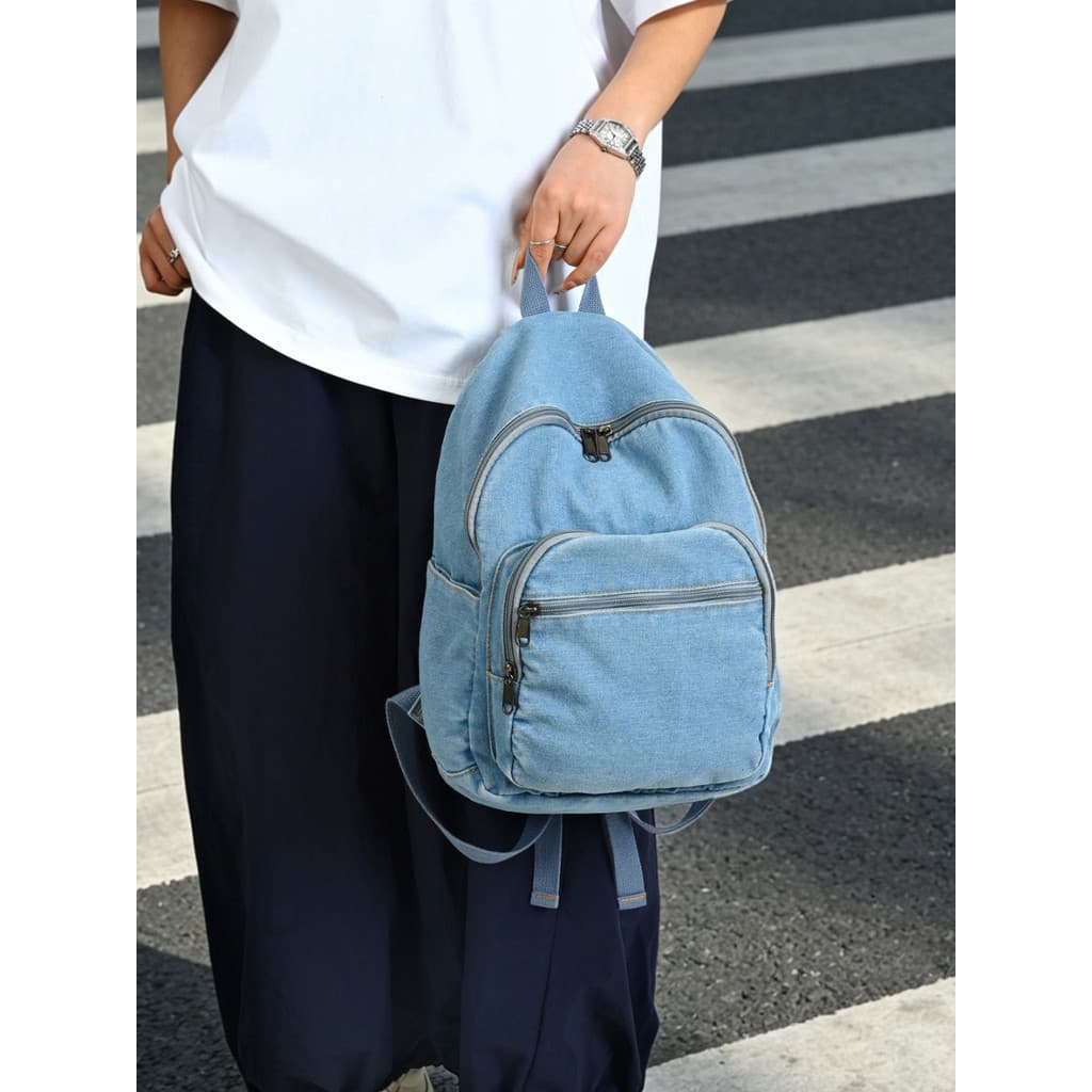 Harajuku estilo Denim mochila feminina tendência de rua All-Match mochila única moda Casual leve Retro saco de viagem