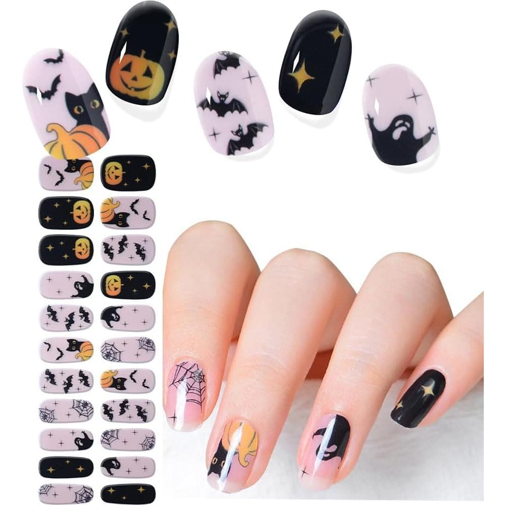 Tiras de Gel Semi-Curadas para Unhas de Halloween, Adesivos de Gel para Unhas de Halloween de Longa Duração com Motivos