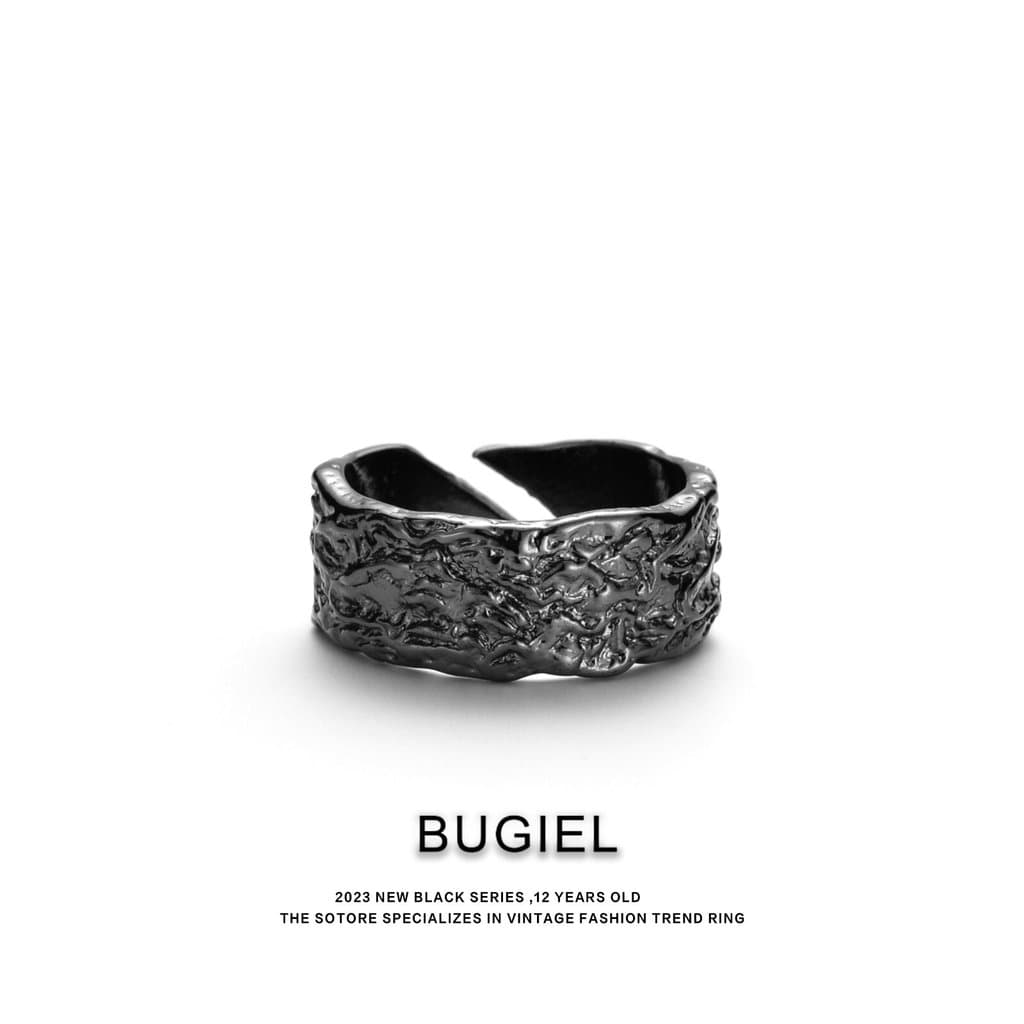 anel solitario anel Bugiel2024 novo estilo camada quebrada Design aberto único estilo escuro anel masculino All-Match Re