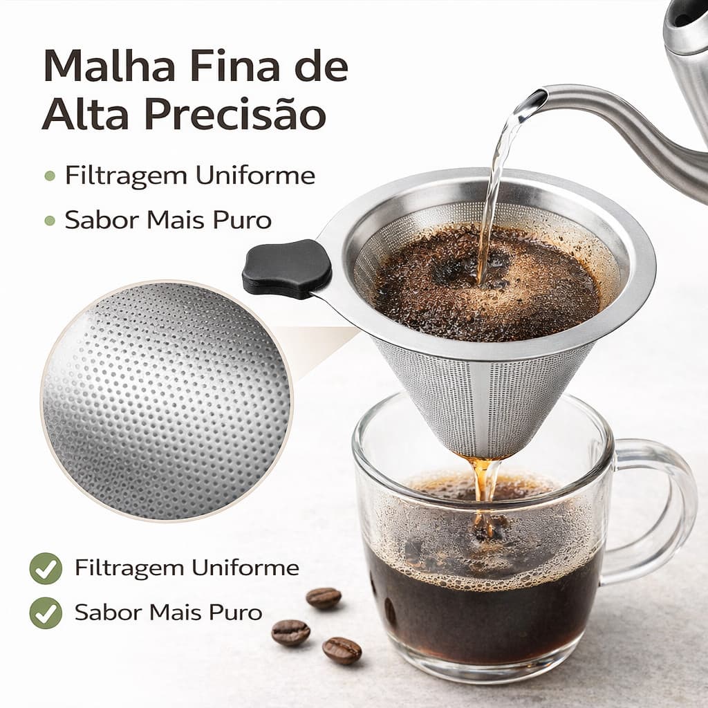 Filtro de Café Inox Reutilizável Sem Papel Coador Permanente Café Manual Universal ACHEI GLAM