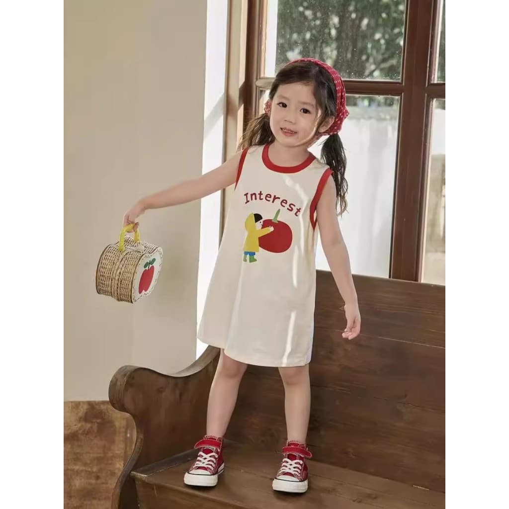 Feminino bebê verão sem mangas estilingue vestido 2024 novo estilo menina All-Match legal colete vestido dos desenhos an