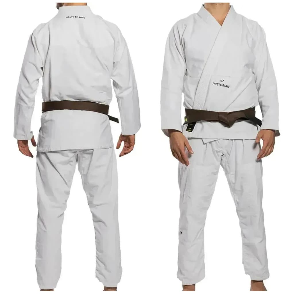Kimono Trançado Pretorian First Jiu Jitsu Branco Unissex 350g Com Calça Ripstop Mobilidade E Resistência
