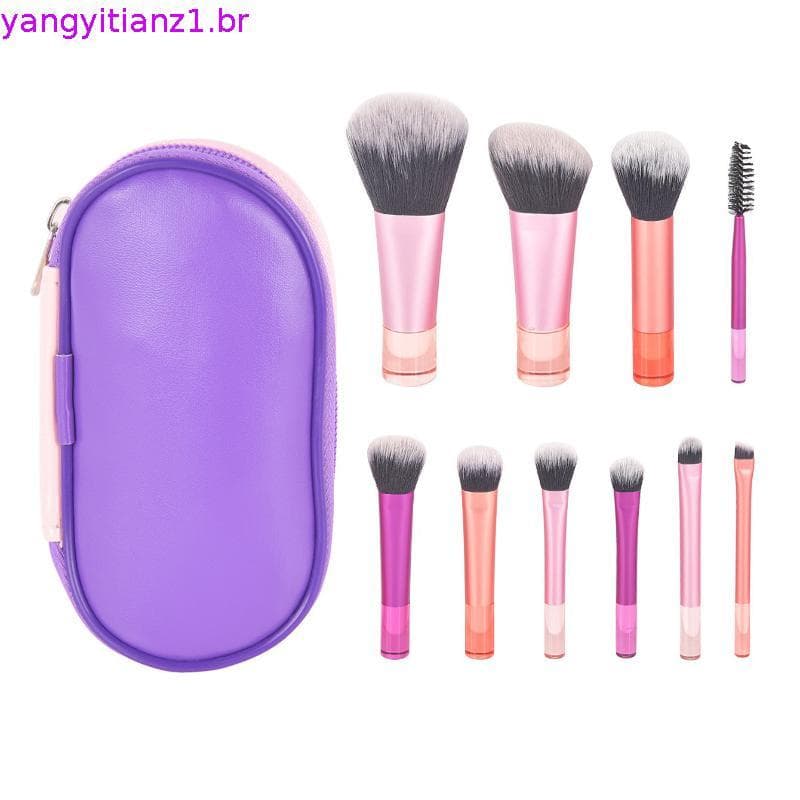 Novo Conjunto de Pincéis de Maquiagem Rosa 11 Peças, Kit Completo de Ferramentas Cosméticas para Base, Pó, Blush e Sombr