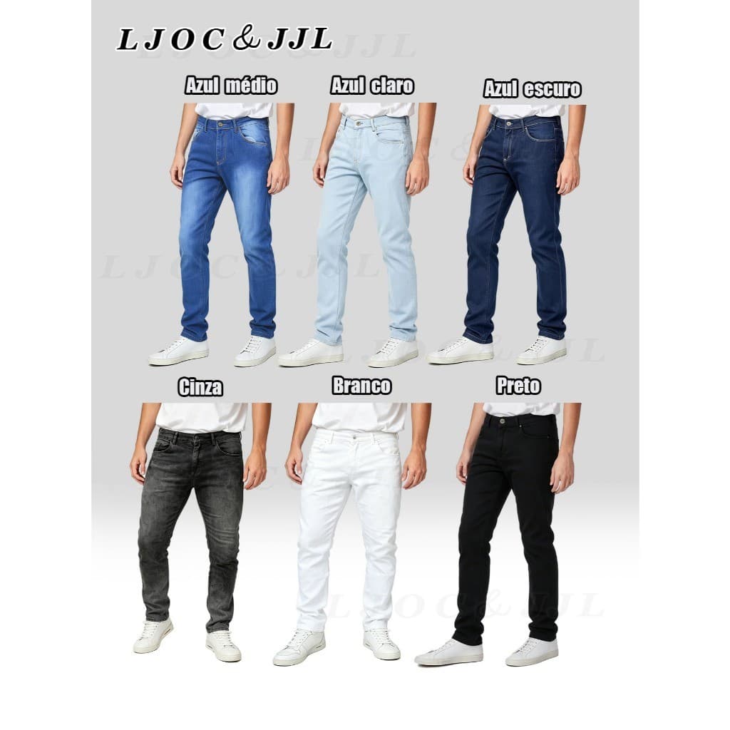 KIT  Calças Jeans Masculina Moda Skinny Elastano Básica Slim