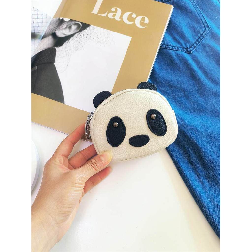 Bonito Panda bolsa de moedas de couro genuíno duplo zíper High-End requintado carteira bolsa Mini pequena requintado prá