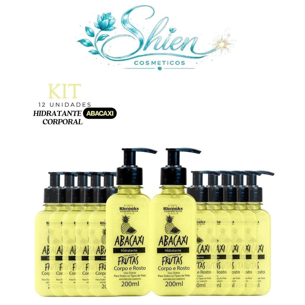 Kit 12 Hidratante Corporal Corpo e Rosto Abacaxi  200ml Rhenuks (Afilhado)