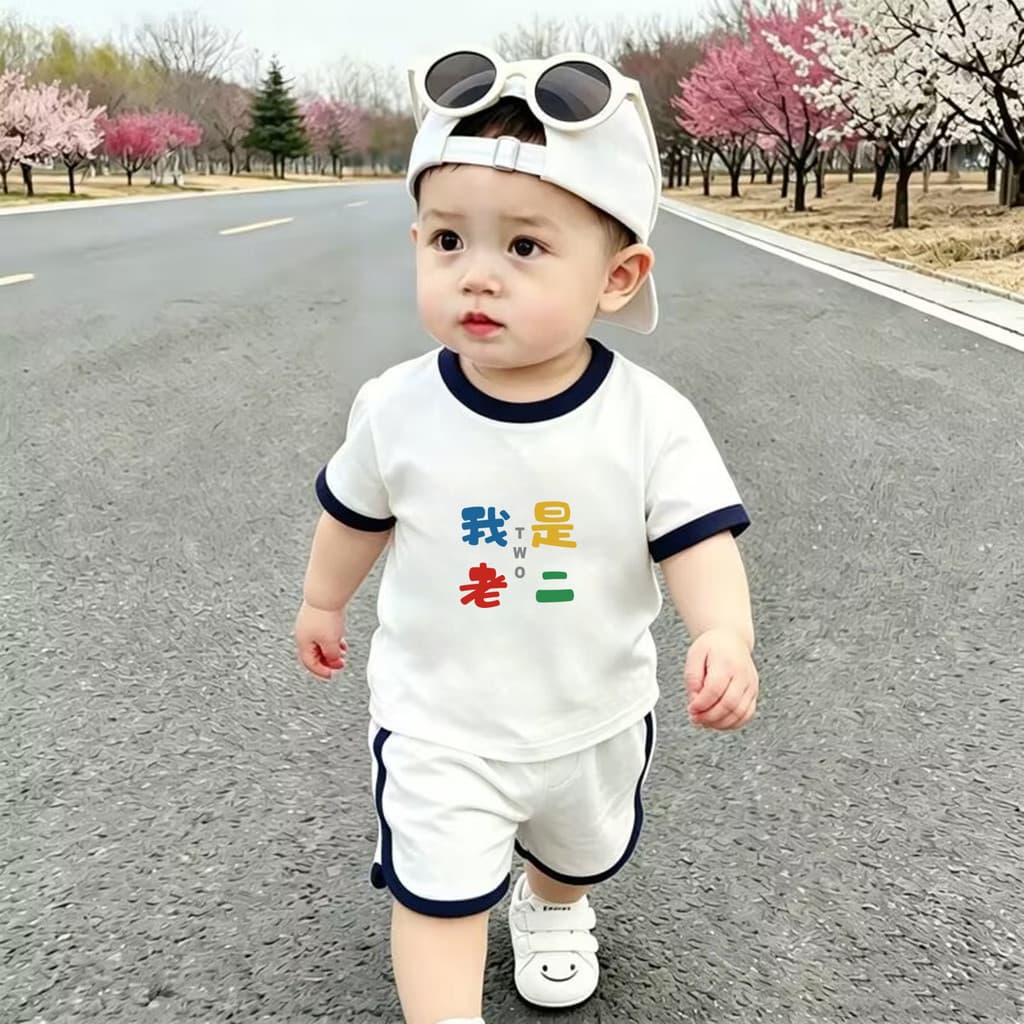 Eu sou pau ~ algodão puro bebê menino terno verão novo estilo Shorts de manga curta esportes pequeno médio crianças roup