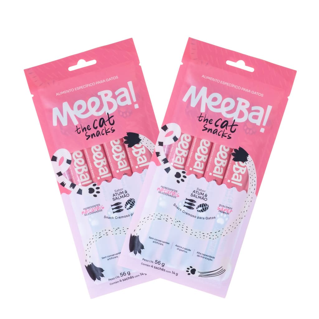 Kit 5 Petisco Úmido Gatos Snack Natural Cremoso Hidratação Atum E Salmão 8 Sachê 14g