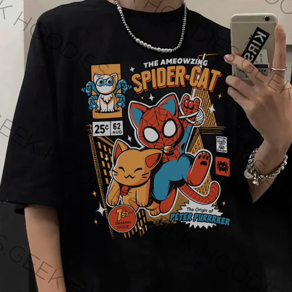 Camiseta Premium Básica Homem Aranha Gato 100% Algodão Spider Cat Marvel Lançamento 2024