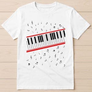Camiseta Masculina Feminina Oversized Estampa Teclado de Piano com Notas Musicais Camiseta Streetwear