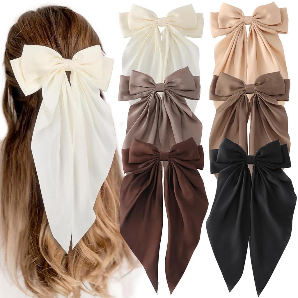 6 Laços de Cabelo para Mulheres, Presilhas de Cabelo com Laço Grande para Meninas, Laços de Cabelo de Cetim Sedoso com C
