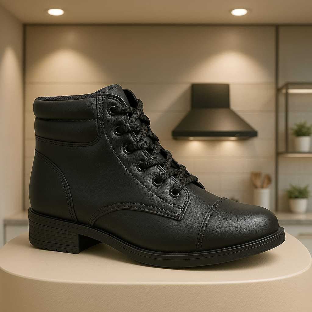 Bota Feminina Cano Baixo Preta Clássica em courino outono/inverno Confortável Estilo Casual