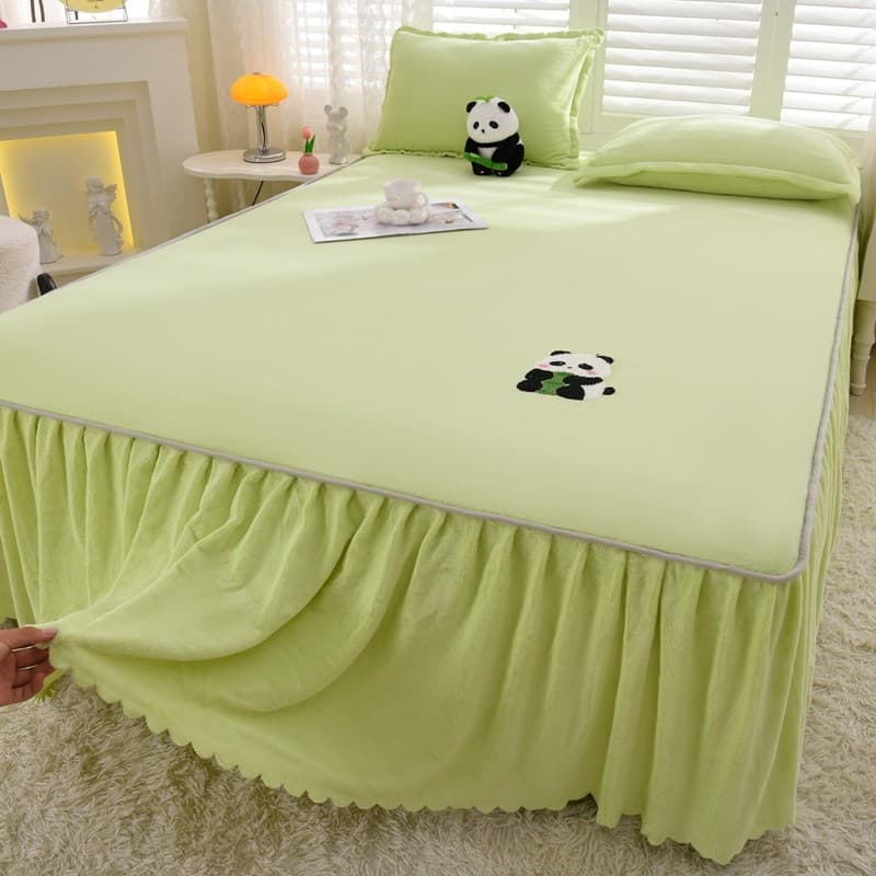 Saia de cama de lã de leite de inverno, peça única, espessada, quente com saia, lençol, fronha, conjunto de três peças,