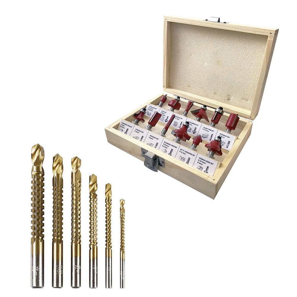 Kit 6 Brocas de Corte Lateral + Jogo 12 Fresas Para Tupia