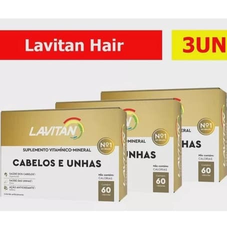 KIT 3 UNI LAVITAN CABELOS E UNHAS 60 COMP CADA (180 Uni)