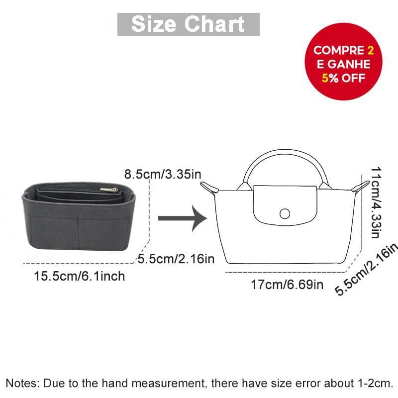 Novo Organizador de Bolsa para Armazenamento de Mini Bolsa Longchamp - Forro em Feltro para Bolsa de Mão.