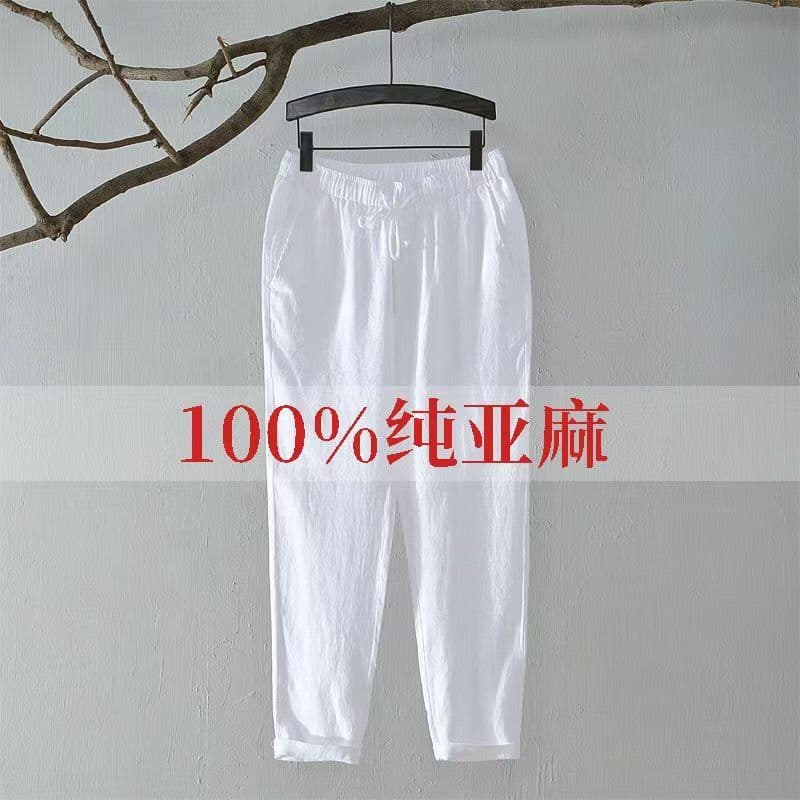 Calças de linho masculinas verão estilo fino tornozelo comprimento calças casuais masculinas em linha reta solta respirá