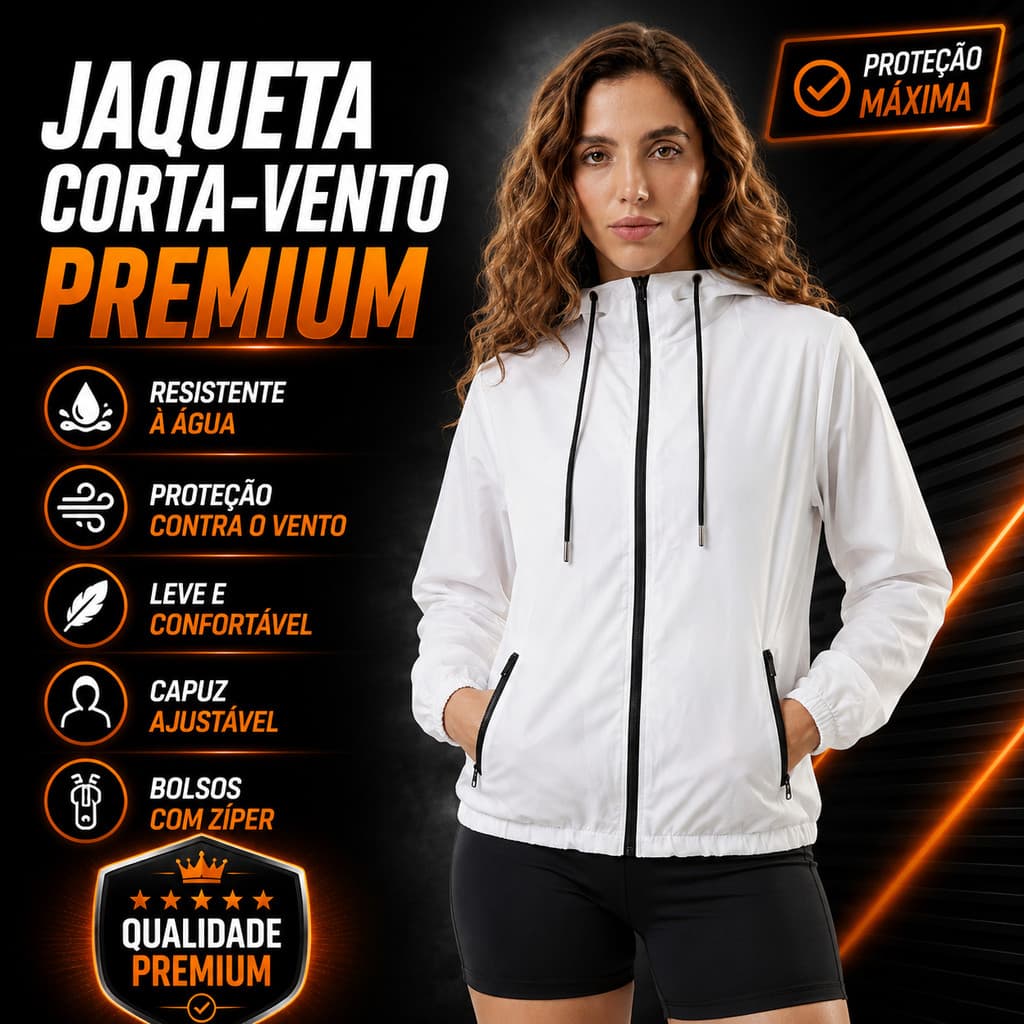 Jaqueta Corta Vento Feminina Sport Térmica UV50 Branca Capuz
