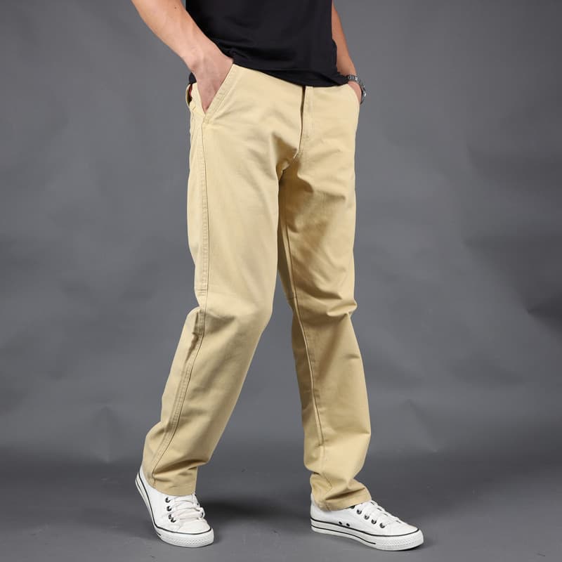 Calças casuais masculinas primavera outono novo estilo solto em linha reta Regular calças de algodão puro macacão mascul