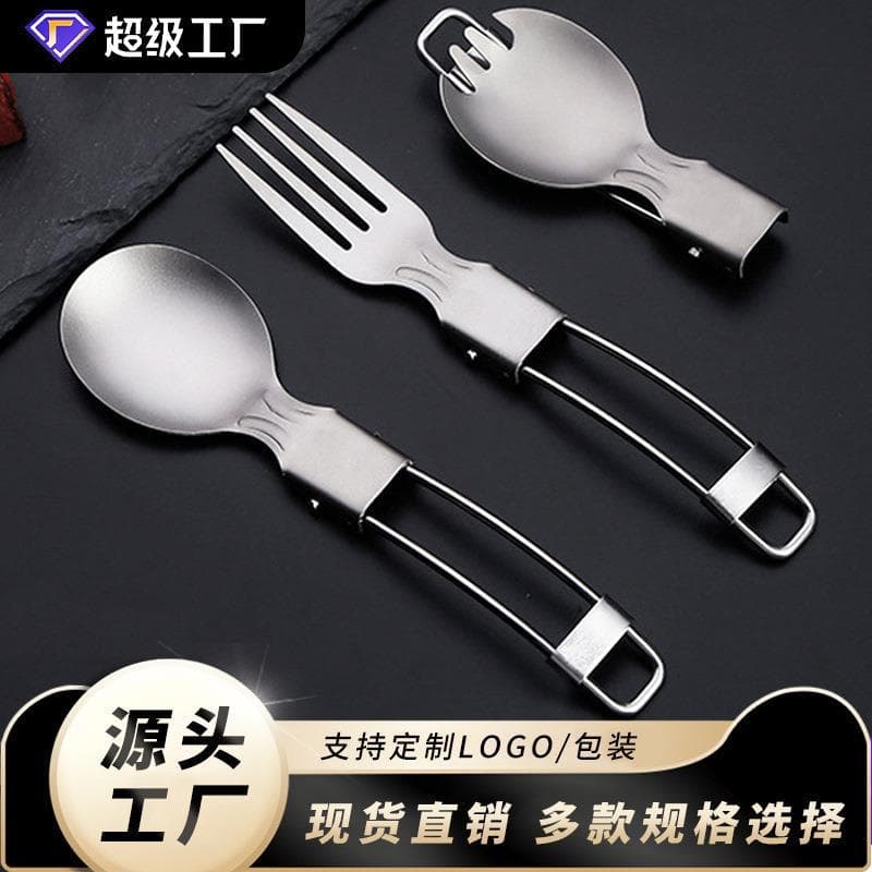 Piquenique ao ar livre de aço inoxidável faca dobrável garfo colher talheres conjunto de três peças viagem salada garfo