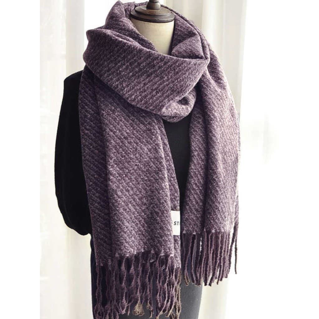 Lenço roxo feminino inverno grosso cachecol estilo coreano quente cachecol listras All-Match outono inverno estilo borla