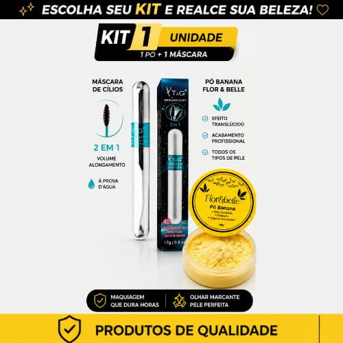 Kit Máscara De Cílios Tango 4D À Prova D'Água + Pó Banana Matte Flor Belle Maquiagem Completa