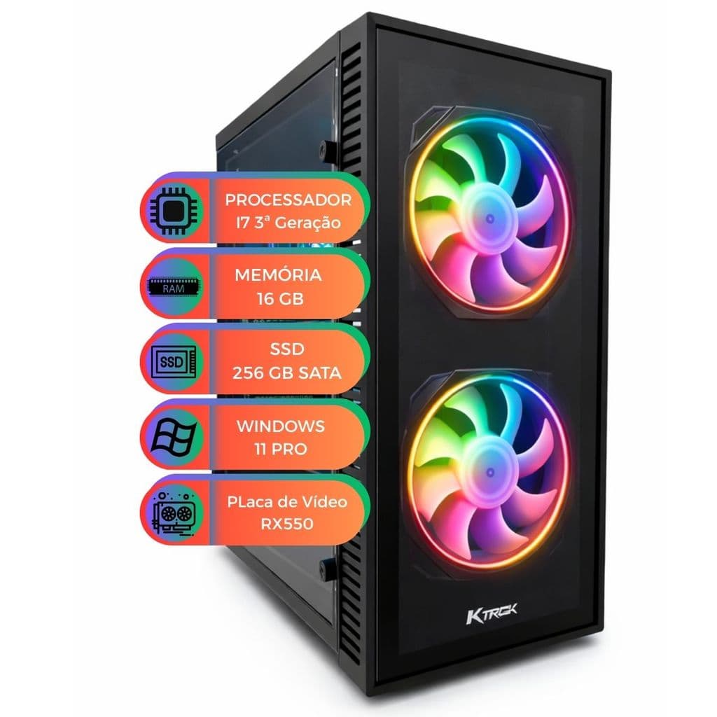 PC Gamer I7 3ª Geração 16GB RAM SSD 256GB GPU RX550 TPM 2.0 Windows 11
