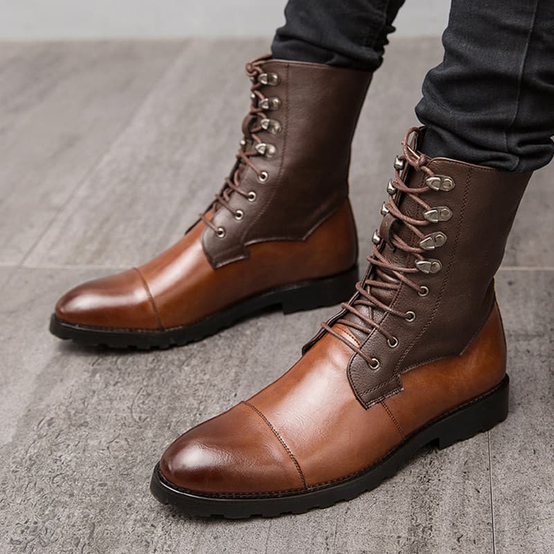Couro genuíno apontou Toe Martin botas masculinas versão coreana na moda negócios britânicos casuais sapatos de couro de