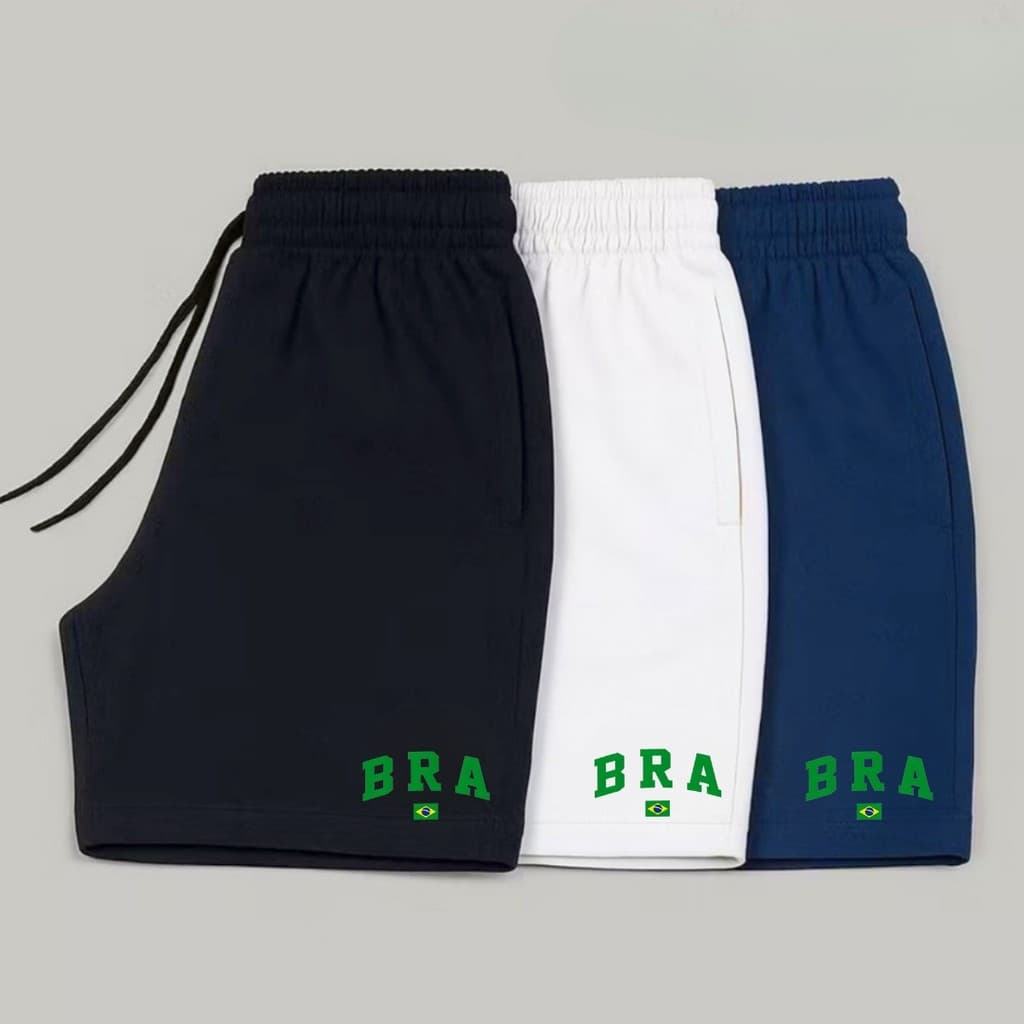 Kit 3 Shorts Tactel Para Academia Esporte Brasil Seleção Futebol Bermuda Elastano Leve Confortável