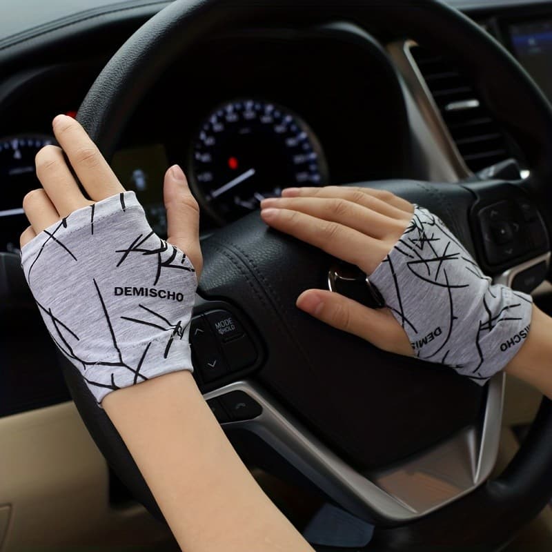 Luvas de Verão Listradas para Mulheres, Design Curto de Meio Dedo para Tatuagem e Cobertura, Tecido de Fibra Fina e Sedo