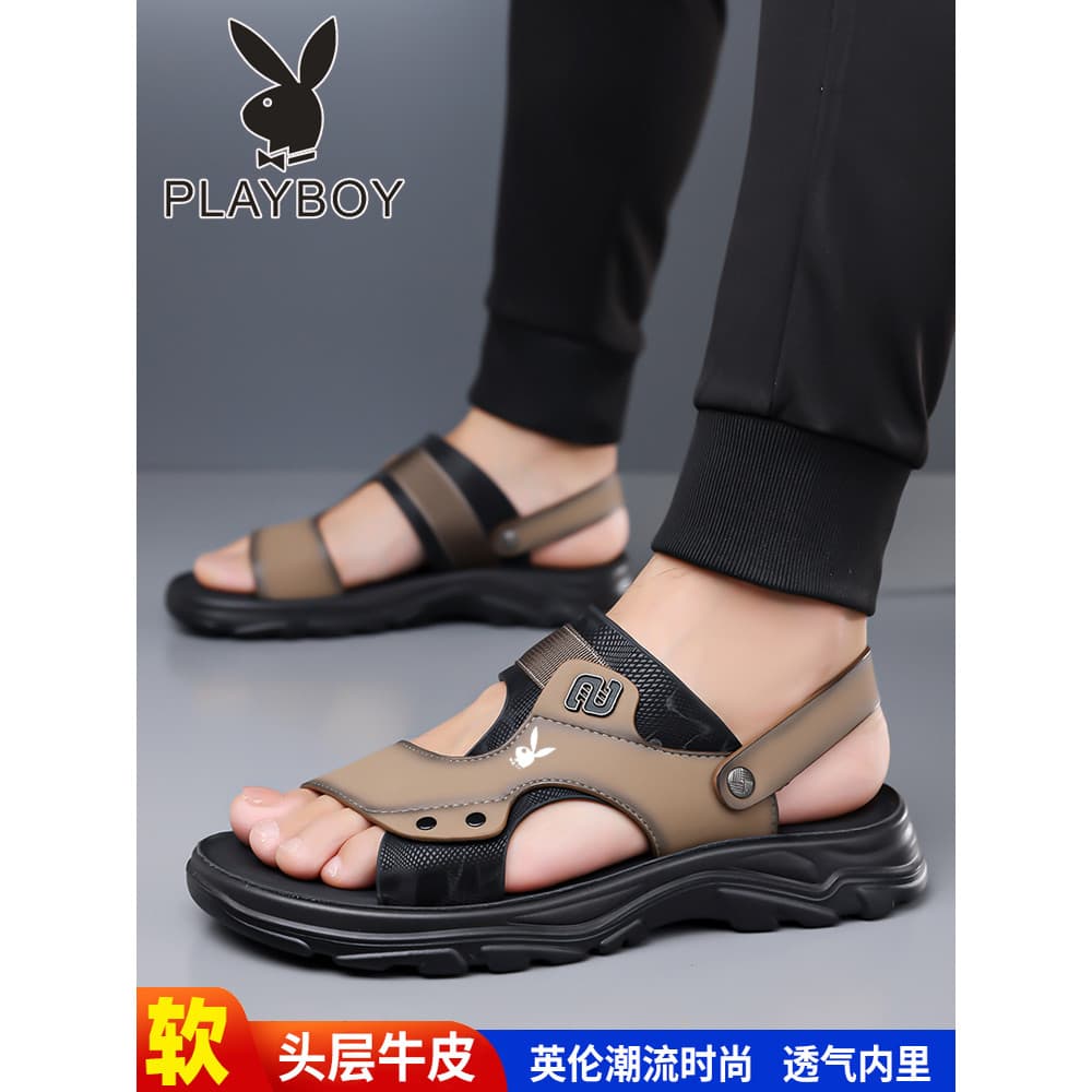 Playboy sandálias masculinas de couro verão lazer ao ar livre sapatos de praia respirável ao ar livre antiderrapante san